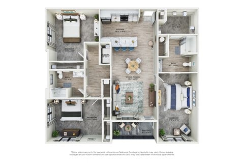 Floor plan for 3 beds, 2 baths, 1651 sqft